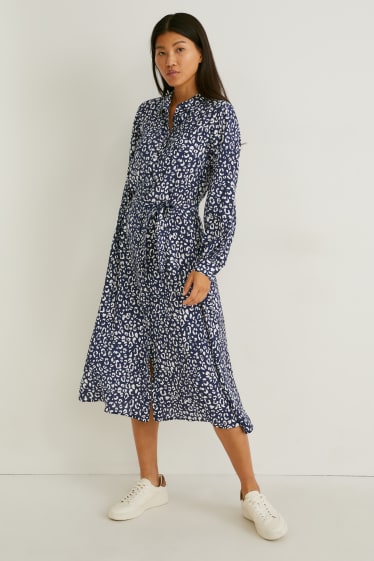 Dames - Jurk - met patroon - donkerblauw / wit