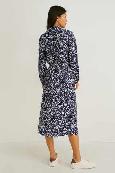 Dames - Jurk - met patroon - donkerblauw / wit