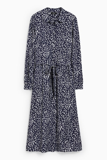 Dames - Jurk - met patroon - donkerblauw / wit