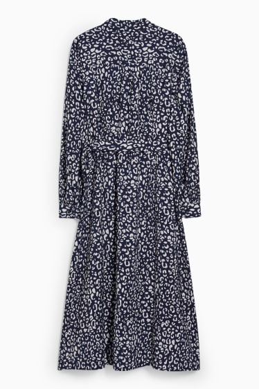 Dames - Jurk - met patroon - donkerblauw / wit