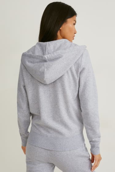 Femmes - Sweat zippé en molleton avec capuche - gris clair chiné