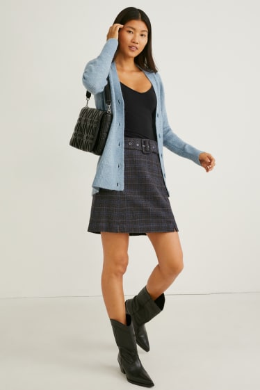 Women - Mini skirt - check - gray-melange