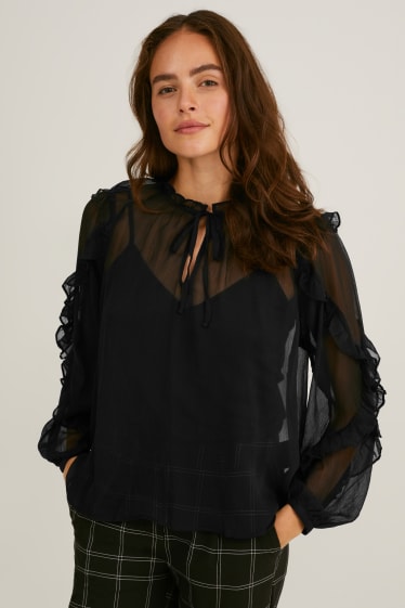 Damen - Chiffon-Bluse  - schwarz