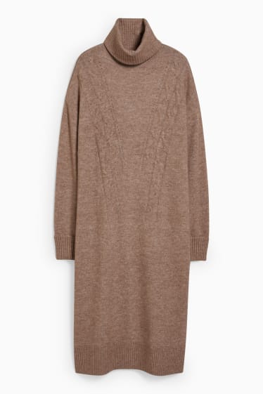 Women - Knitted dress - light brown