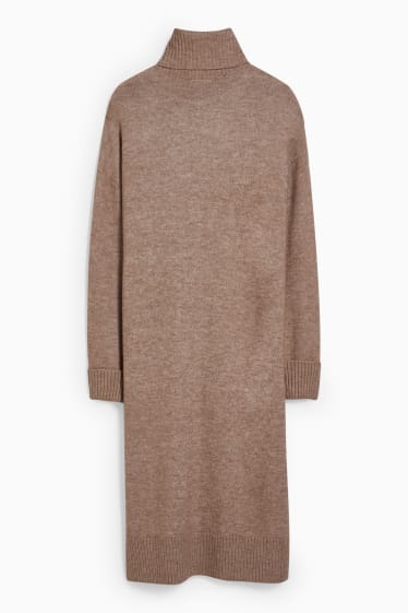 Women - Knitted dress - light brown