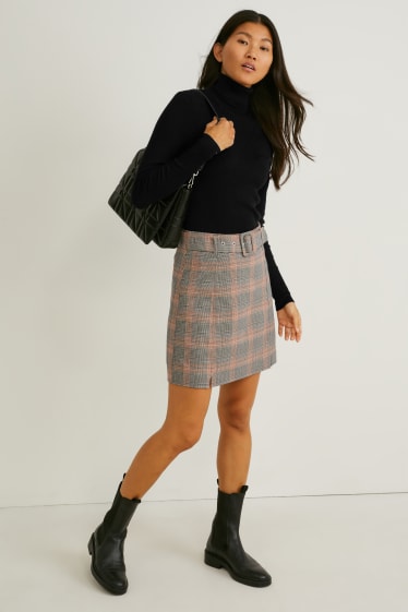 Women - Mini skirt - check - light brown