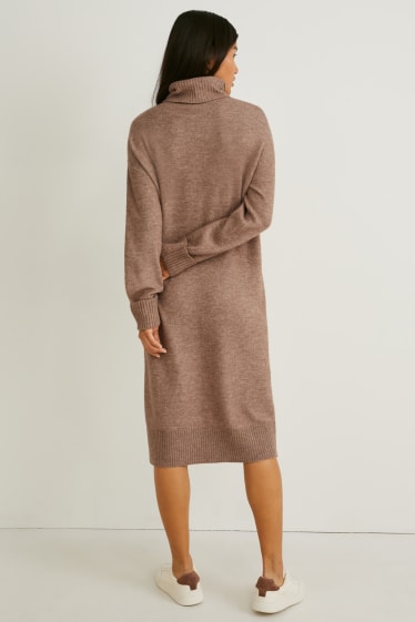 Women - Knitted dress - light brown