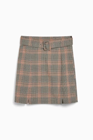 Women - Mini skirt - check - light brown