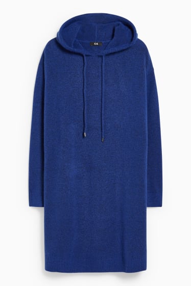 Women - Knitted dress with hood - dark blue