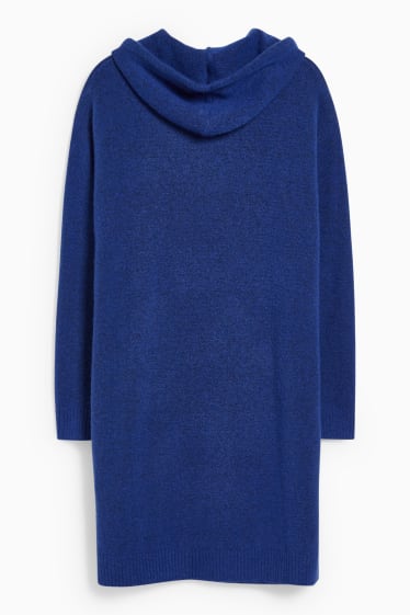 Women - Knitted dress with hood - dark blue