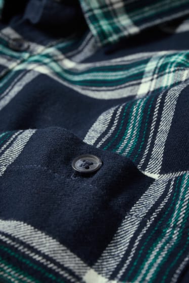 Men - Flannel shirt - regular fit - kent collar - check - dark blue / gray