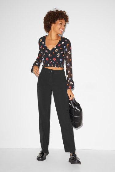 Femmes - CLOCKHOUSE - pantalon de toile - high waist - wide leg - noir