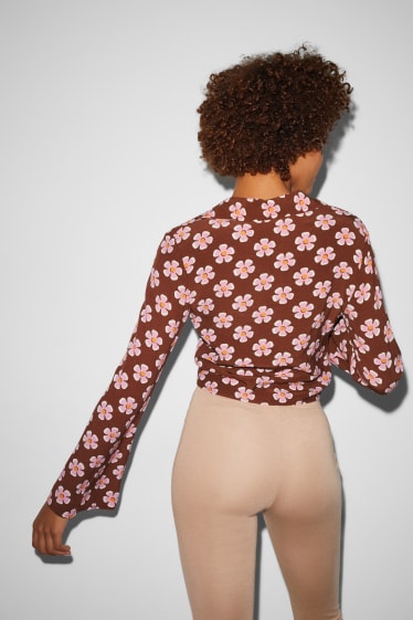 Kobiety - CLOCKHOUSE - bluzka - w kwiatki - brązowy / jasnoróżowy