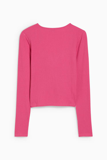 Damen - Crop Langarmshirt - hellblau-melange