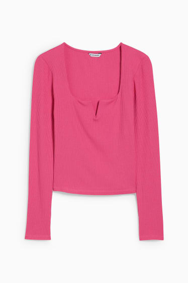 Damen - Crop Langarmshirt - hellblau-melange