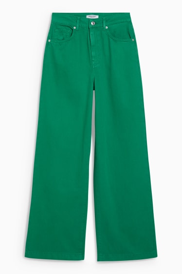 Teens & young adults - CLOCKHOUSE - wide leg jeans - high waist - denim-green