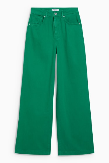 Femei - CLOCKHOUSE - wide leg jeans - talie înaltă - denim-verde