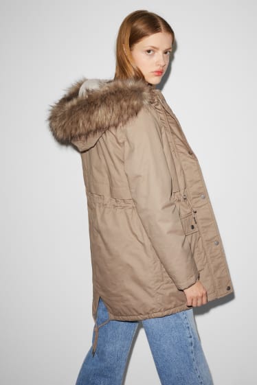 Women - CLOCKHOUSE - parka with hood and faux fur trim - winter - beige