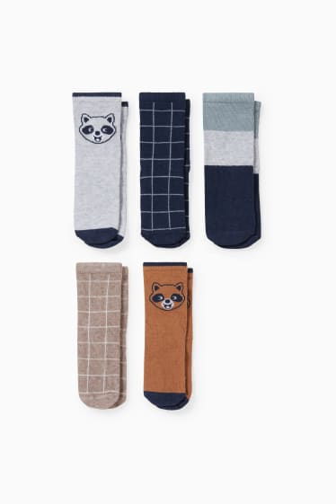 Bébés - Lot de 5 paires - raton laveur - chaussettes bébé à motif - bleu foncé