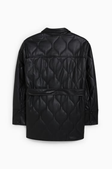 Women - Quilted shacket - leather - black