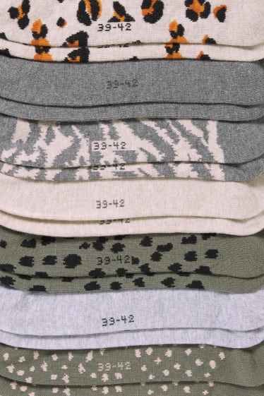 Women - Multipack of 7 - trainer socks with motif - animal skin pattern - beige-melange
