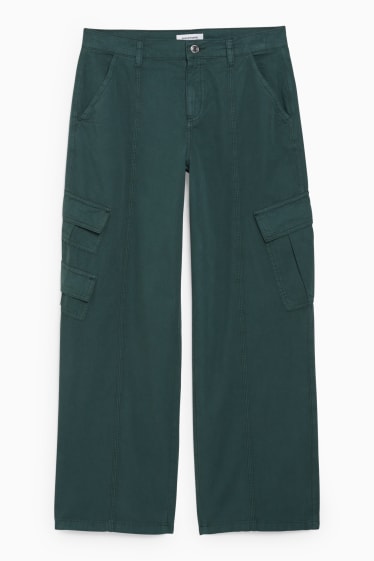 Dona - Pantalons cargo - low waist - loose fit - verd fosc