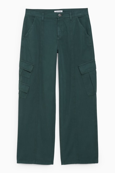 Women - CLOCKHOUSE - cargo trousers - low waist - straight fit - dark green