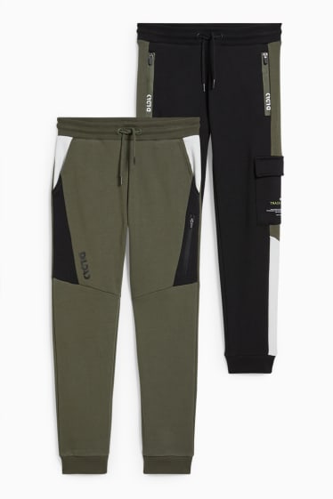 Kinderen: jongens - Set van 2 - joggingbroek - donkergroen / zwart