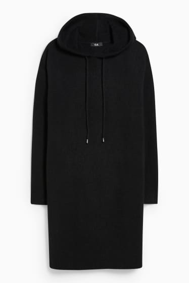 Dames - Gebreide jurk met capuchon - zwart