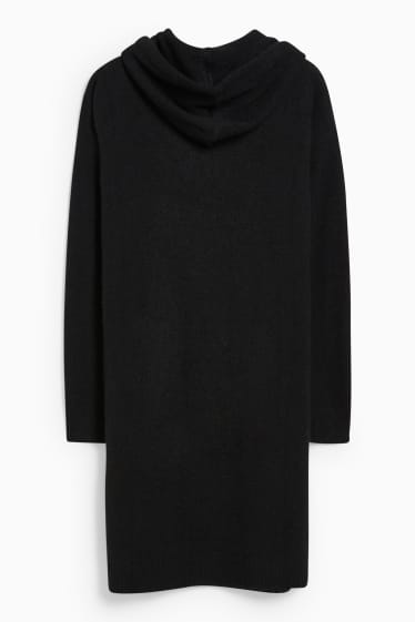 Dames - Gebreide jurk met capuchon - zwart