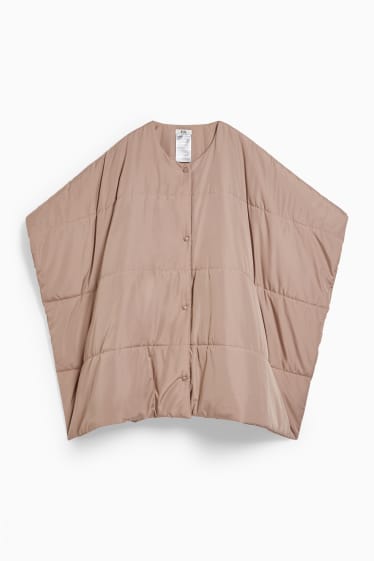 Dames - Gewatteerde poncho - taupe