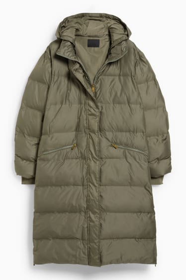 Women - Quilted coat with hood - green