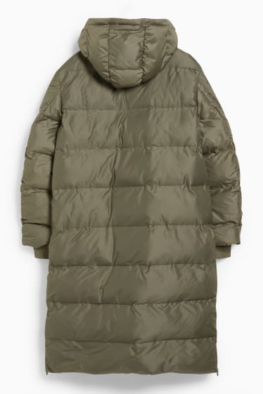 Women - Quilted coat with hood - green