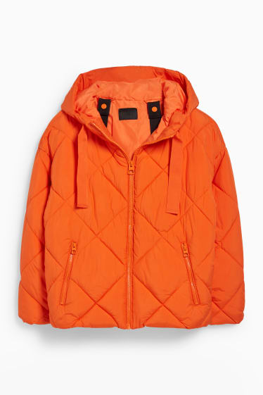 Women - Quilted jacket with hood - dark orange