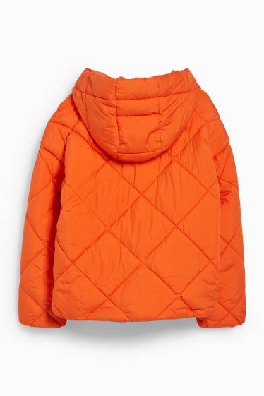 Women - Quilted jacket with hood - dark orange