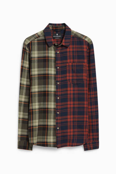 Men - CLOCKHOUSE - shirt - regular fit - kent collar - check - brown / dark green