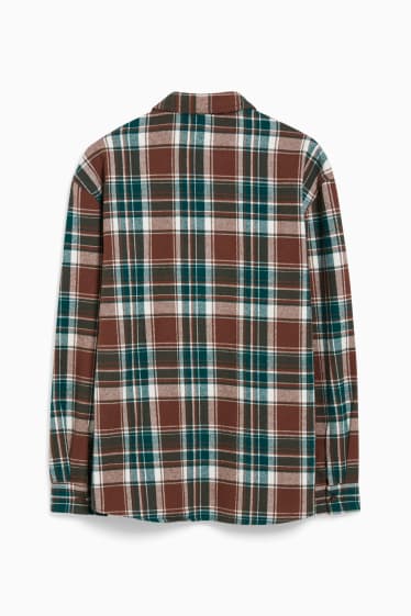 Men - CLOCKHOUSE - flannel shirt - relaxed fit - kent collar - check - brown / dark green