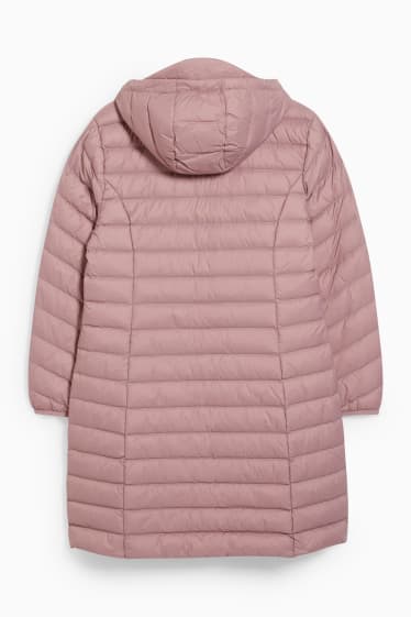 Dámské - Péřová bunda s kapucí - tmavě růžová