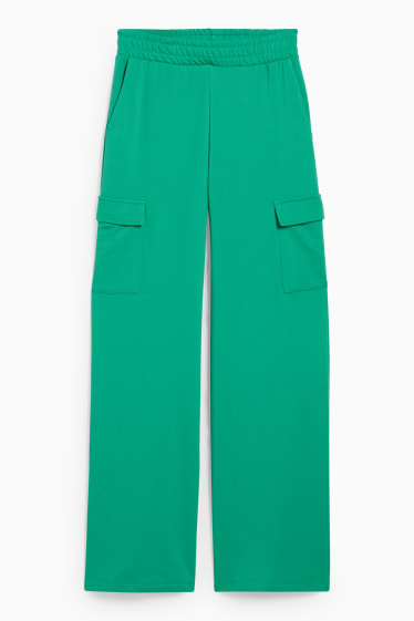 Ados & jeunes adultes - CLOCKHOUSE - pantalon cargo en molleton - mid waist - Palazzo - vert