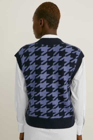Damen - Pullunder - kariert - blau / dunkelblau