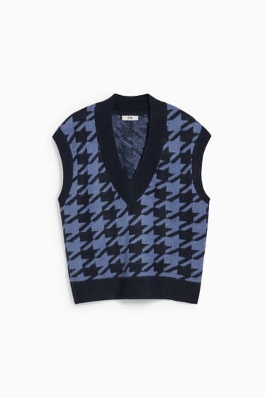 Damen - Pullunder - kariert - blau / dunkelblau