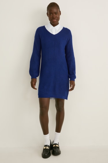 Women - Knitted dress - dark blue-melange