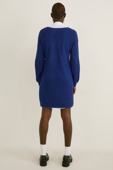 Women - Knitted dress - dark blue-melange