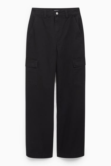 Women - CLOCKHOUSE - cargo trousers - high waist - wide leg - black