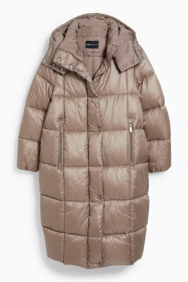 Women - Quilted coat with hood - taupe
