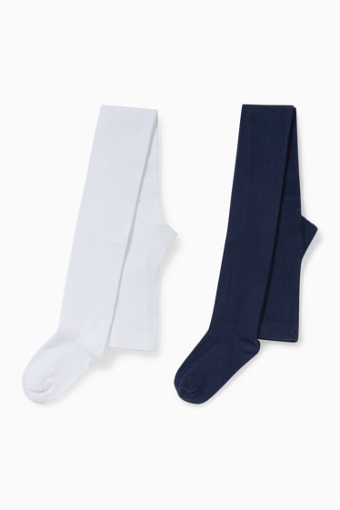 Enfants filles - Lot de 2 paires - collants - bleu foncé / blanc