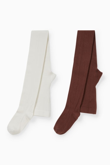 Enfants - Lot de 2 paires - collants - marron / blanc crème