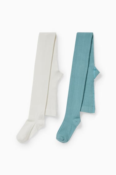 Enfants - Lot de 2 paires - collants - vert / blanc crème