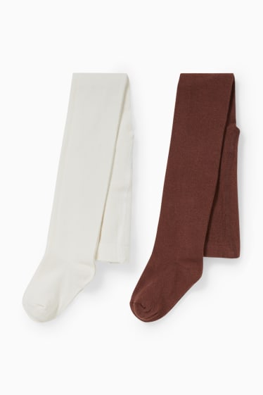 Enfants - Lot de 2 paires - collants - marron / blanc crème