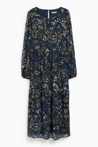 Femmes - Robe de gaze - à fleurs - bleu foncé